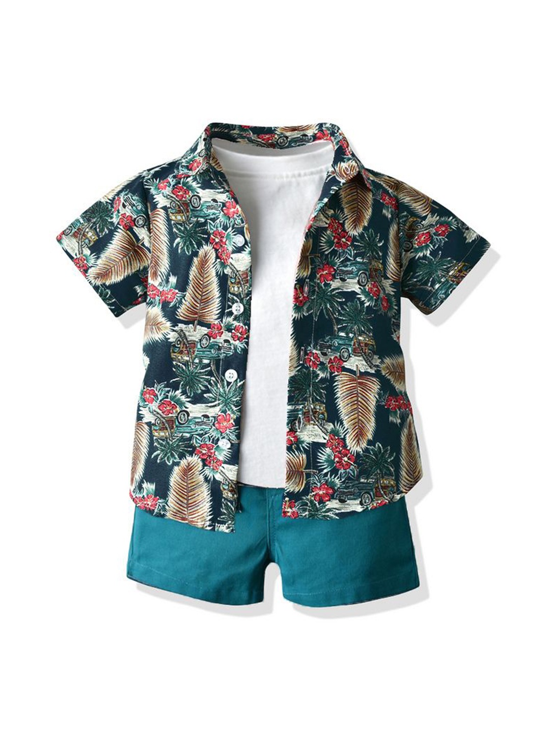 

StyleCast x Revolte Boys Printed Pure Cotton T-shirt and Shirt with Shorts, Blue