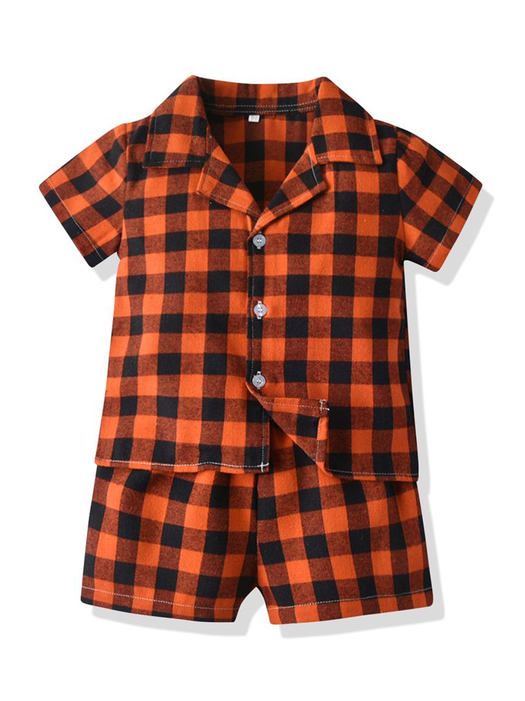 

StyleCast x Revolte Kids Orange & Black Checked Pure Cotton Shirt with Shorts