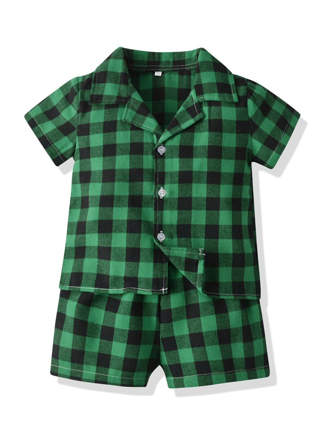 

StyleCast x Revolte Kids Checked Pure Cotton Shirt With Short, Green