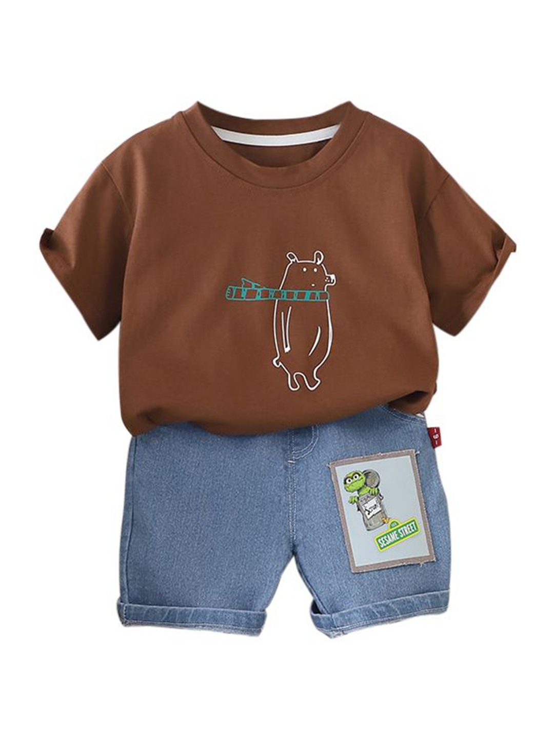 

StyleCast x Revolte Boys Printed Round Neck T-shirt with Shorts, Brown