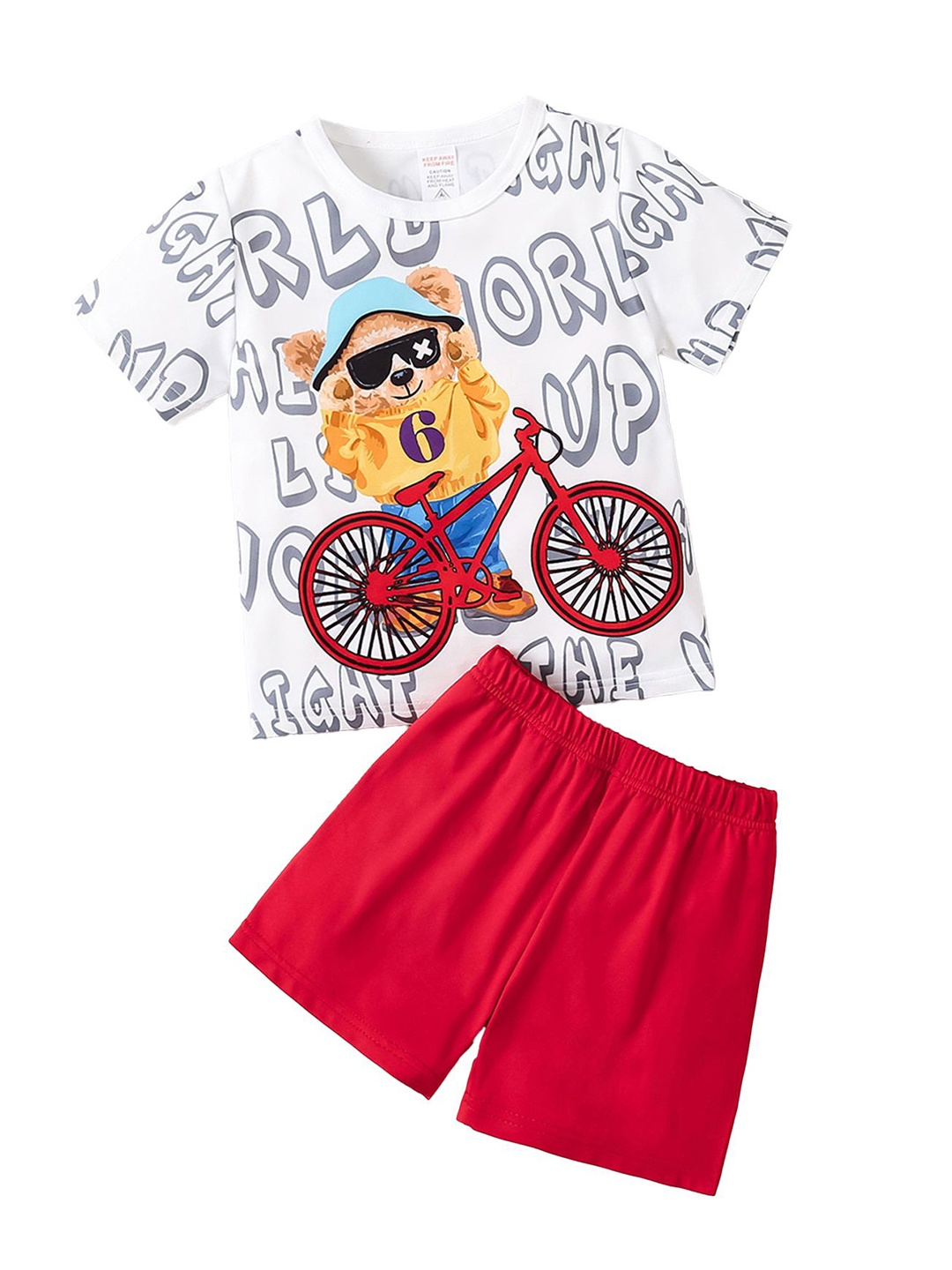 

StyleCast x Revolte Boys Red & White Graphic Printed Round Neck T-shirt with Shorts