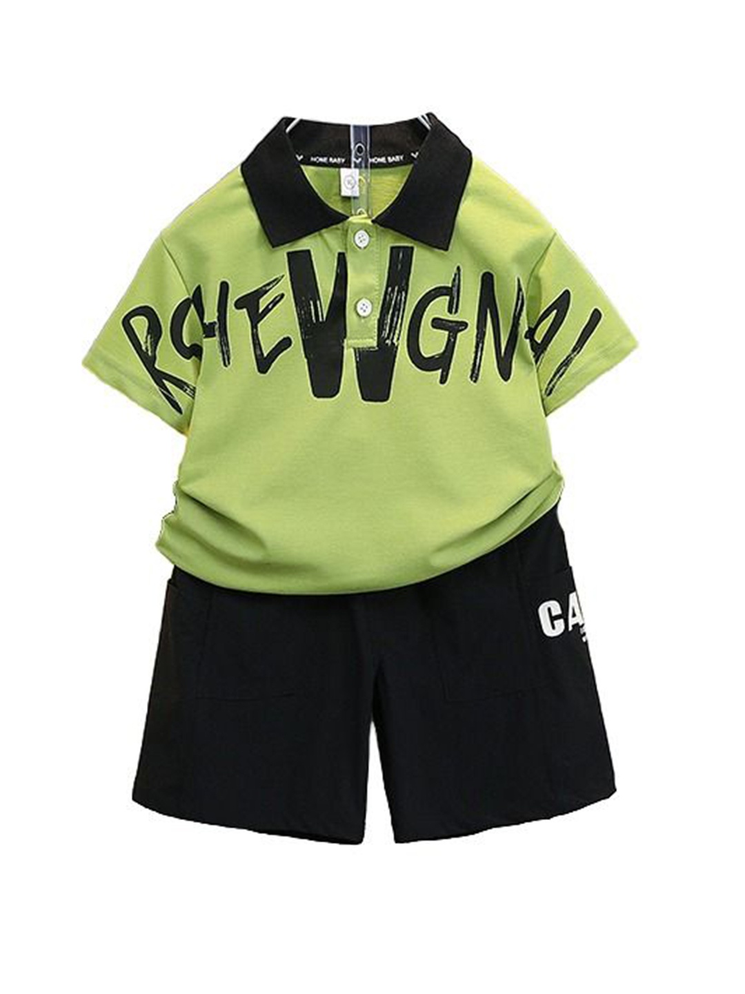 

StyleCast x Revolte Boys Green & Black Printed T-shirt with Shorts