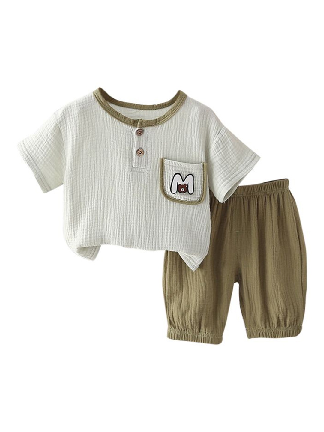 

StyleCast x Revolte Boys White & Olive Green Round Neck T-shirt with Shorts