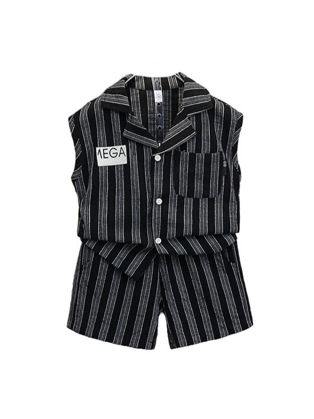 

StyleCast x Revolte Boys Black & Grey Striped Sleeveless T-shirt with Shorts