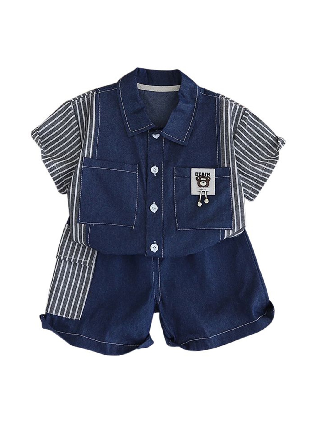 

StyleCast x Revolte Boys Striped Short Sleeves Shirt with Shorts, Blue