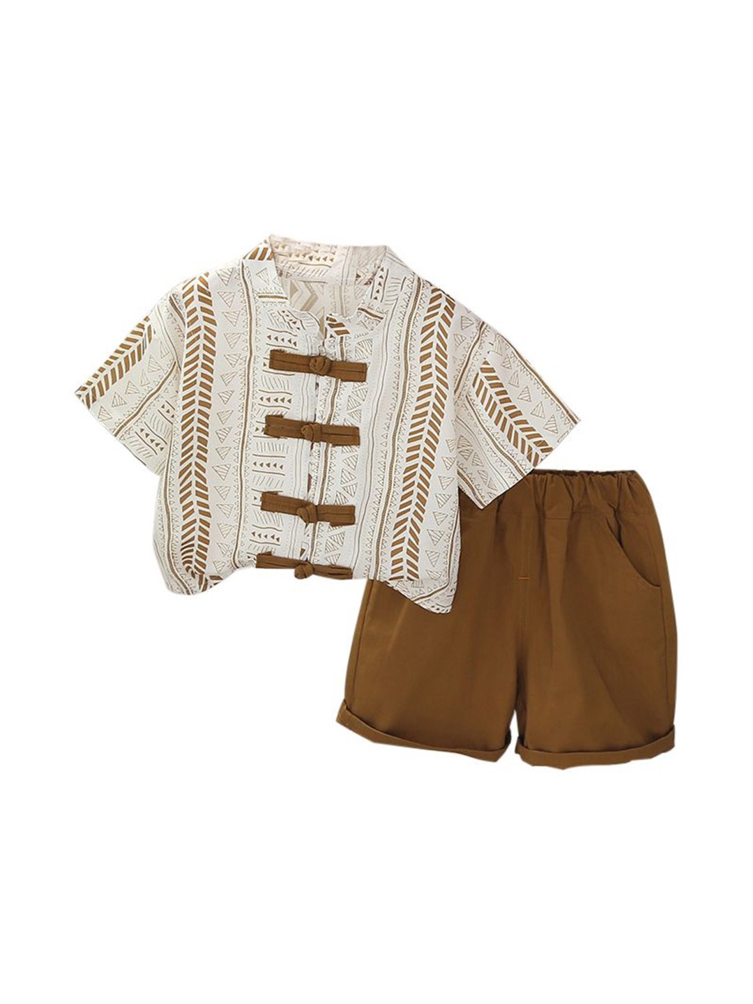 

StyleCast x Revolte Boys Printed Mandarin Collar Shirt with Shorts, Brown