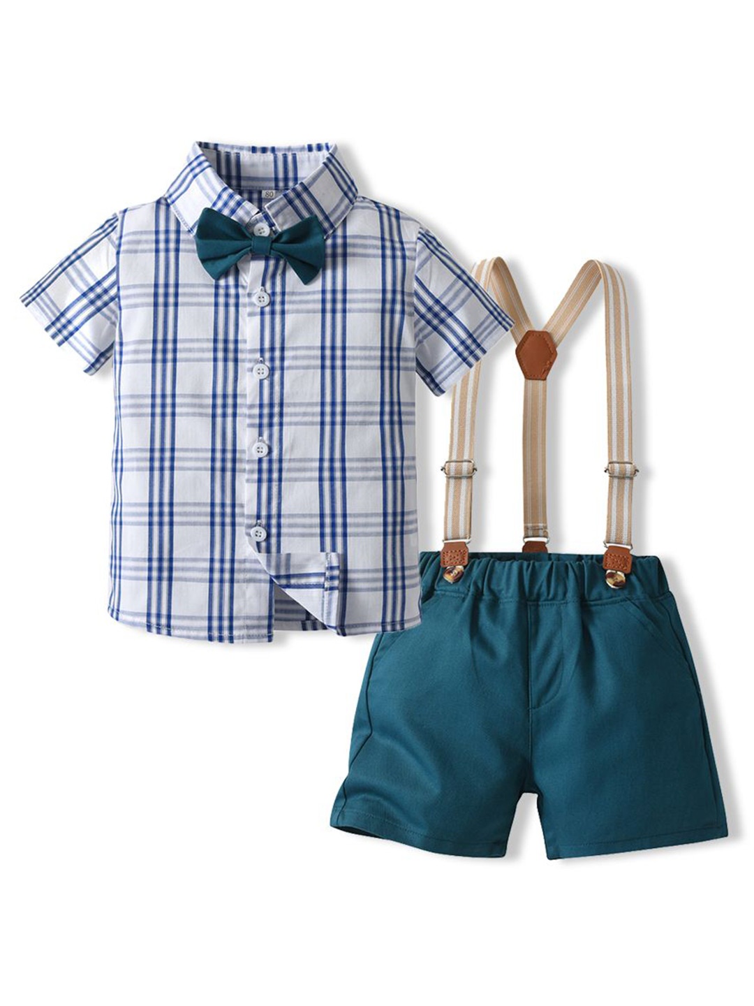 

StyleCast x Revolte Boys Checked Spread Collar Pure Cotton Shirt with Shorts, Blue