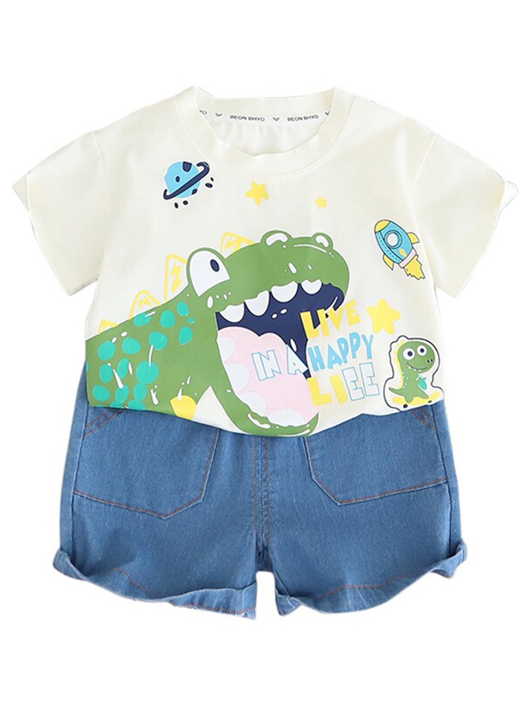 

StyleCast x Revolte Boys Printed Round Neck T-shirt with Shorts, White