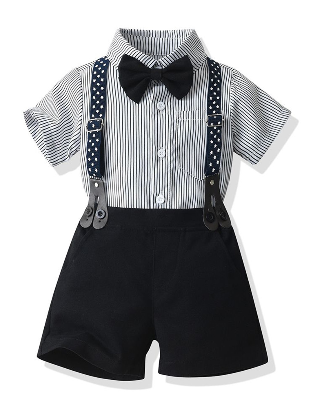 

StyleCast x Revolte Boys Black & White Striped Pure Cotton Shirt with Shorts