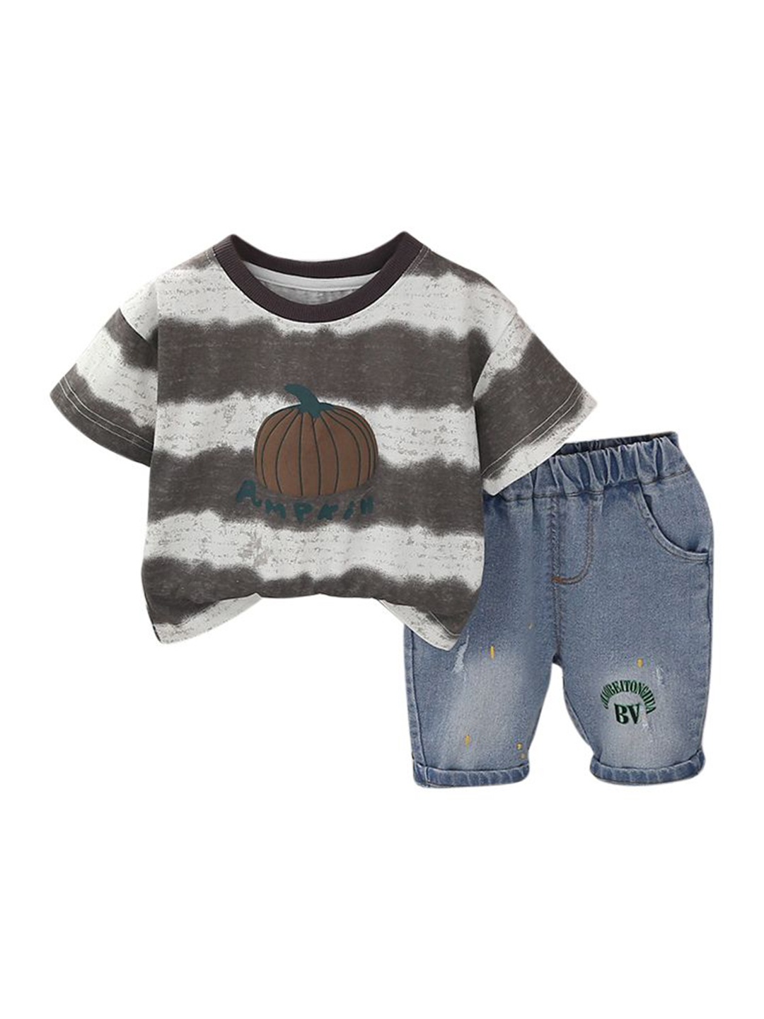 

StyleCast x Revolte Boys Brown & Blue Dyed Round Neck T-shirt with Shorts