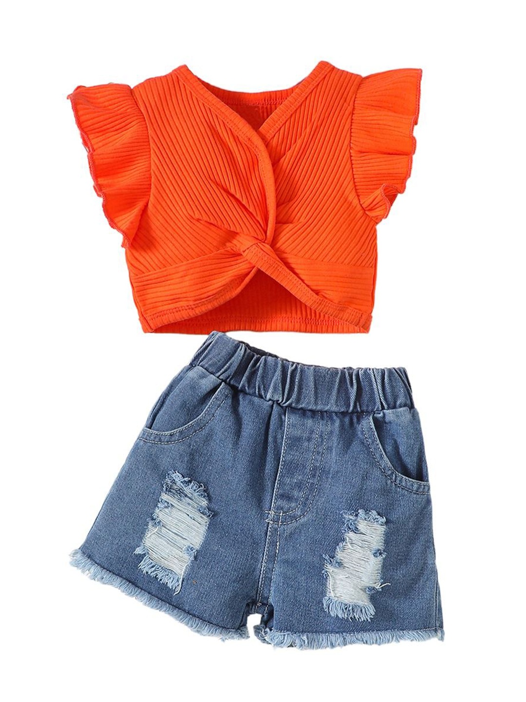 

StyleCast x Revolte Girls Orange & Blue Top with Shorts