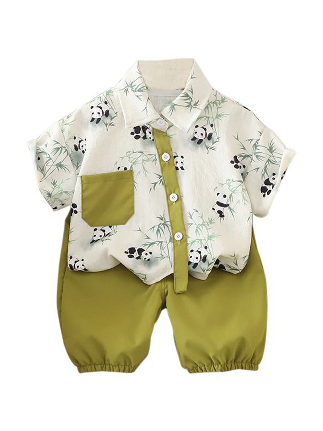 

StyleCast x Revolte Boys Green & White Printed Shirt with Shorts