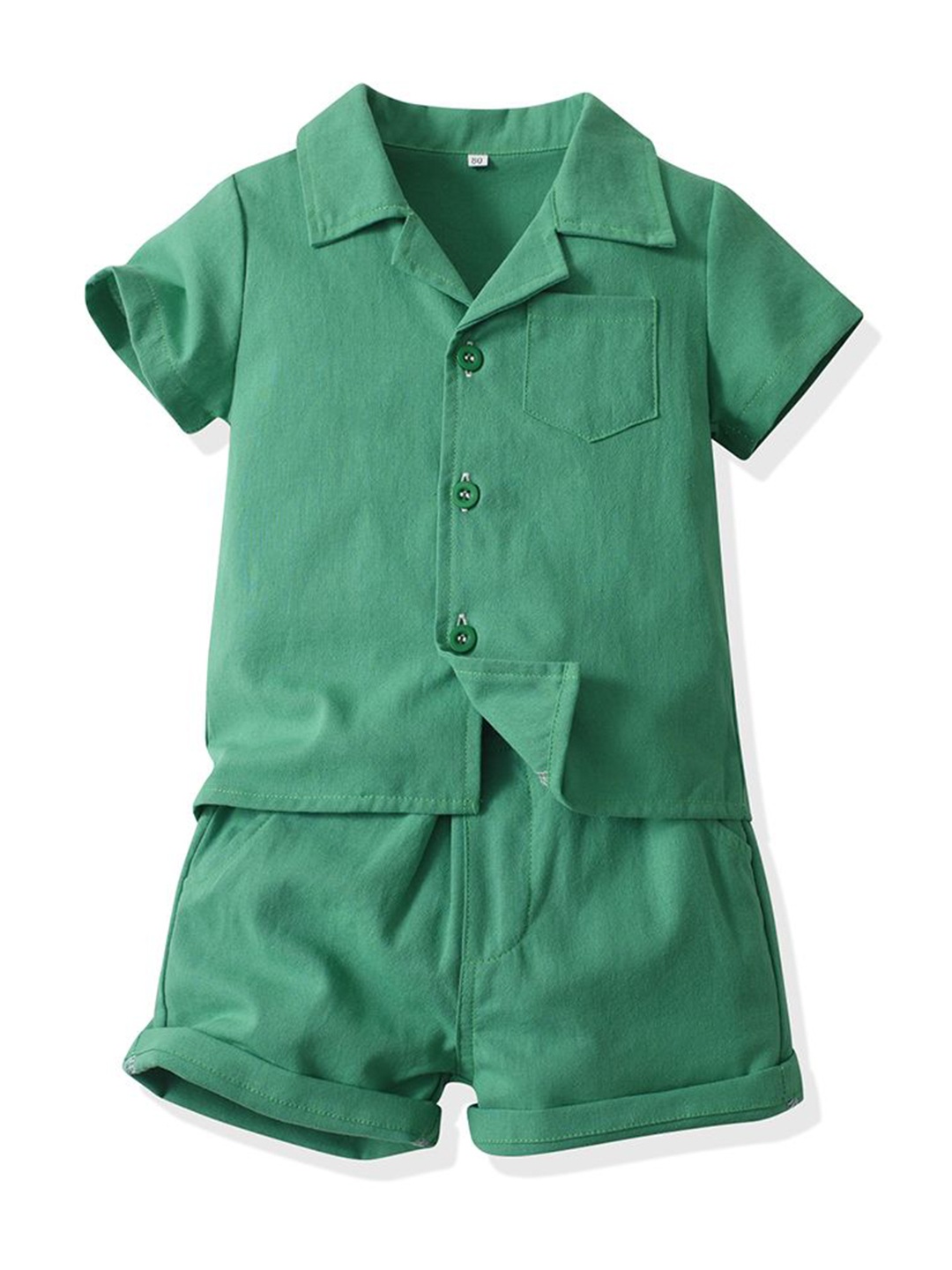 

StyleCast x Revolte Kids Cuban Collar Pure Cotton Shirt with Shorts, Green