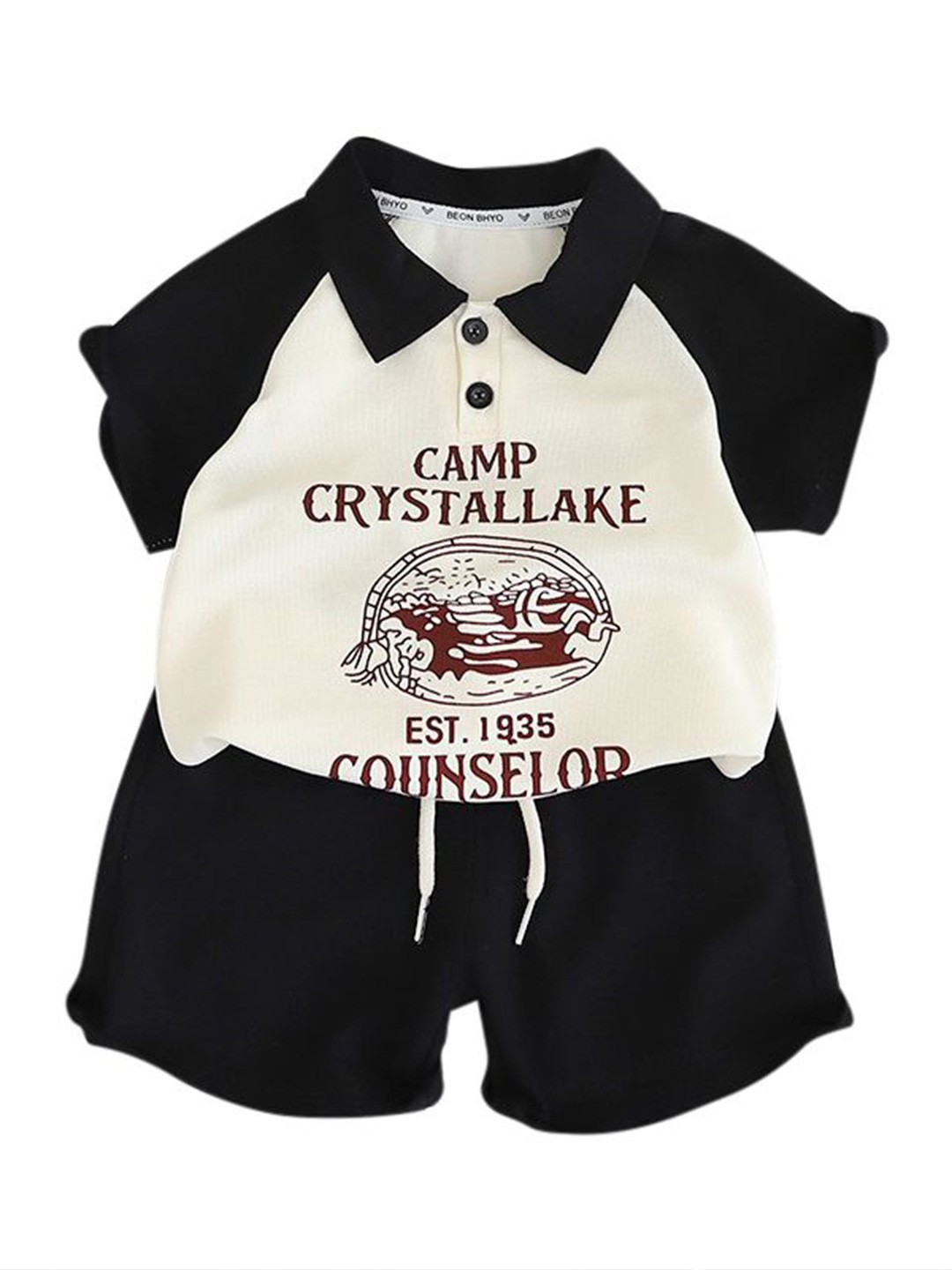 

StyleCast x Revolte Boys Black & White Printed Polo Collar T-shirt with Shorts