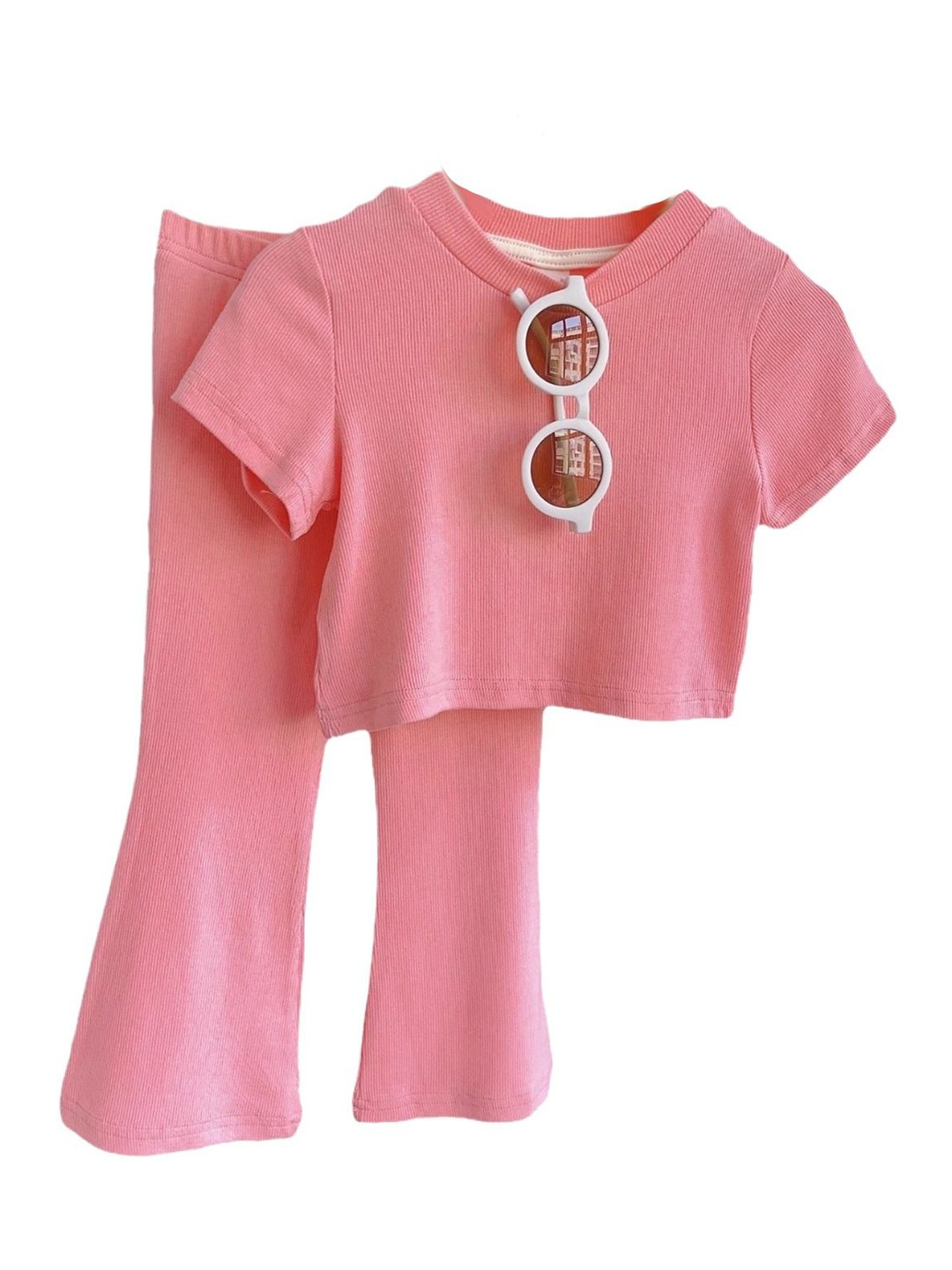 

StyleCast x Revolte Girls Round Neck Short Sleeves T-shirt with Trousers, Pink