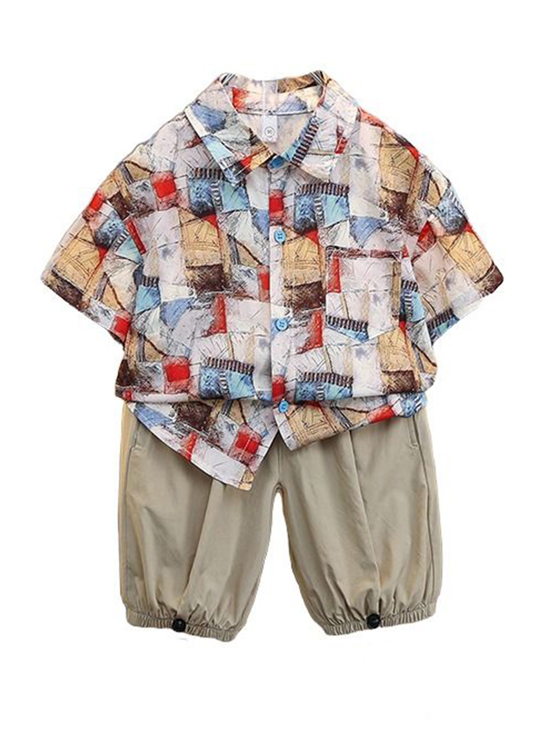 

StyleCast x Revolte Boys Blue Abstract Printed Pure Cotton Shirt With Joggers