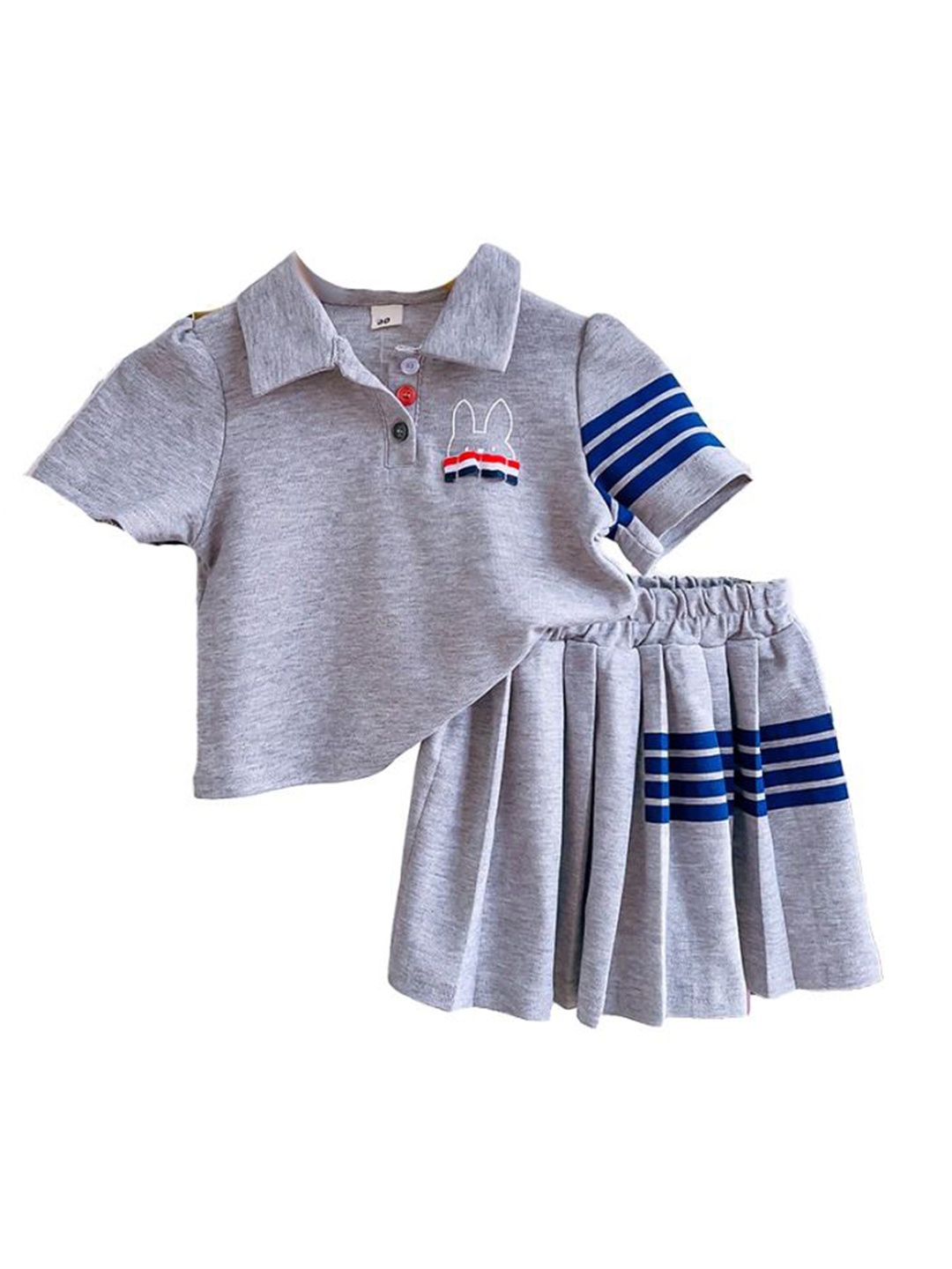 

StyleCast x Revolte Girls Striped Pure Cotton Top with Skirt, Grey