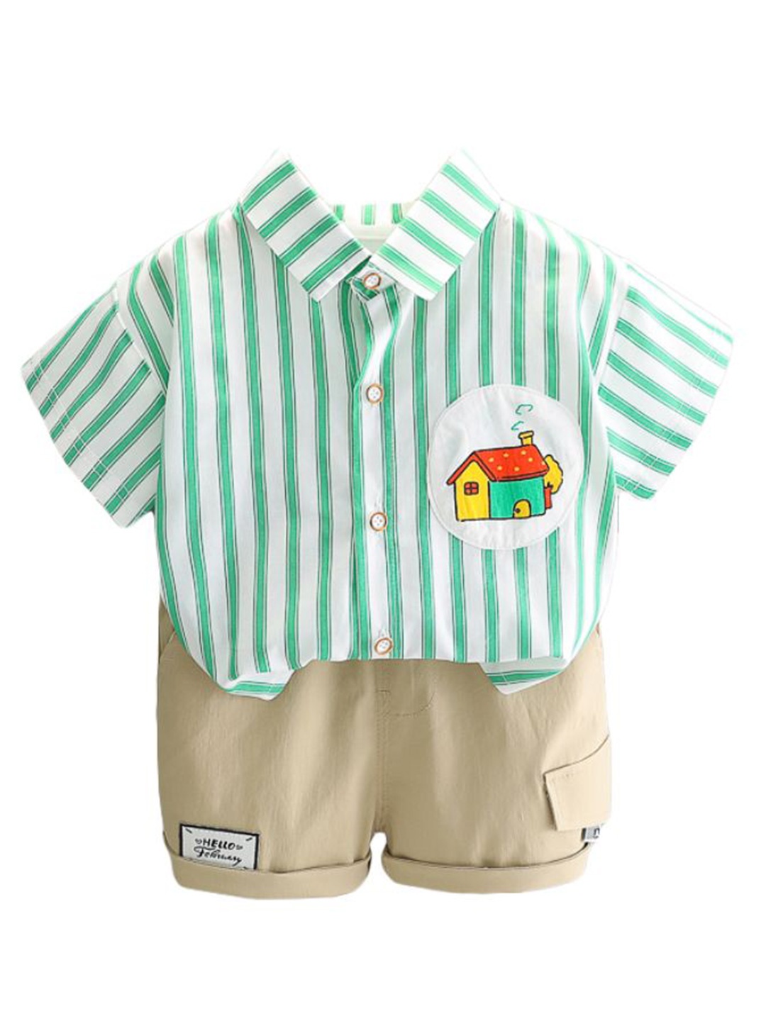 

StyleCast x Revolte Boys Green Striped Spread Collar Shirt With Shorts