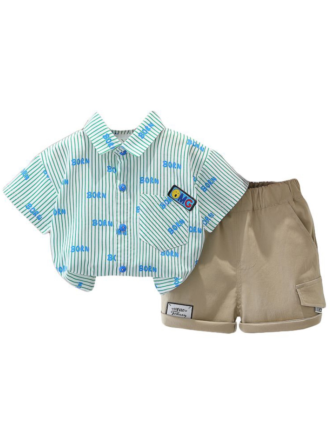 

StyleCast x Revolte Boys Green Striped Spread Collar Shirt With Shorts