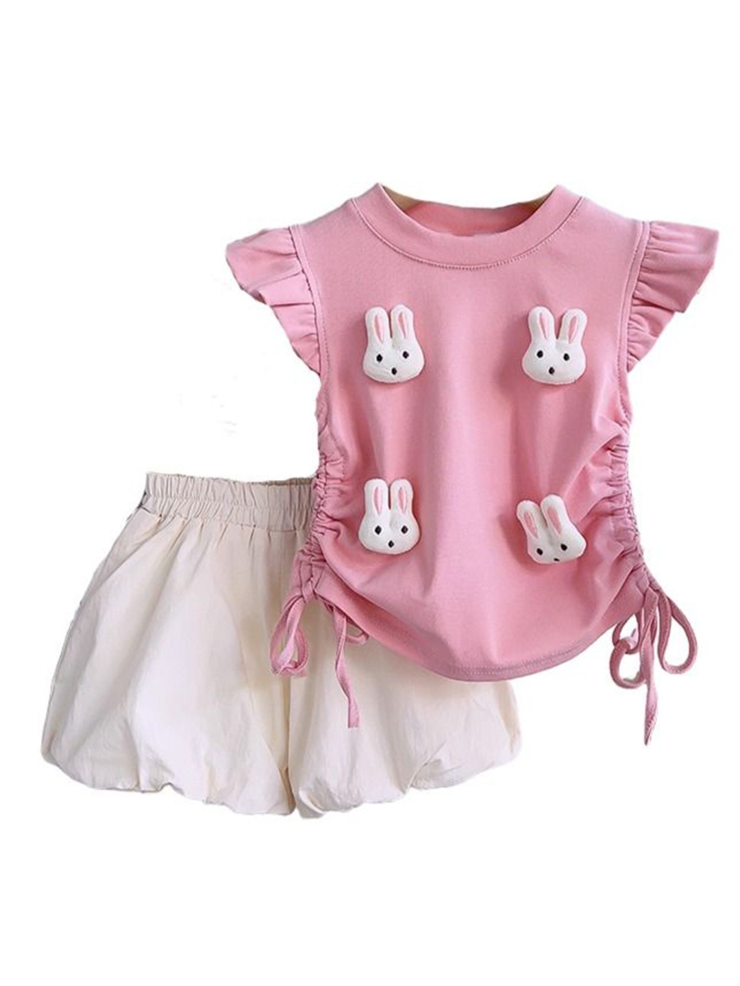

StyleCast x Revolte Girls Self Design Pure Cotton Top With Short, Pink