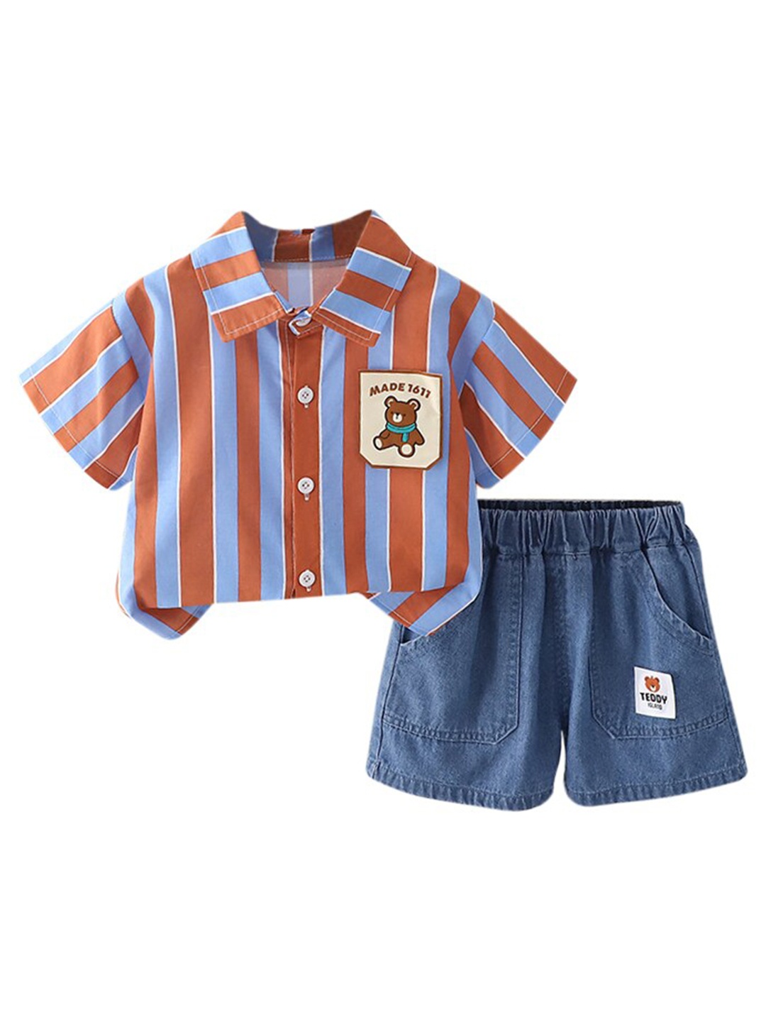 

StyleCast x Revolte Orange & Blue Boys Striped Shirt & Shorts