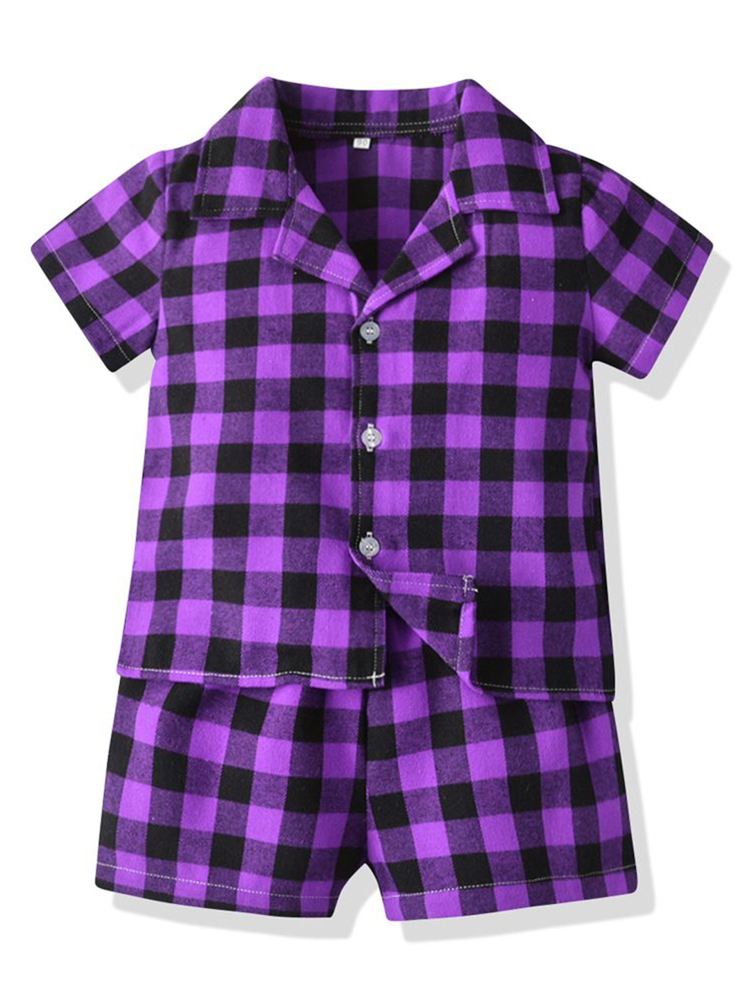 

StyleCast x Revolte Kids Purple & Black Checked Pure Cotton Shirt with Shorts