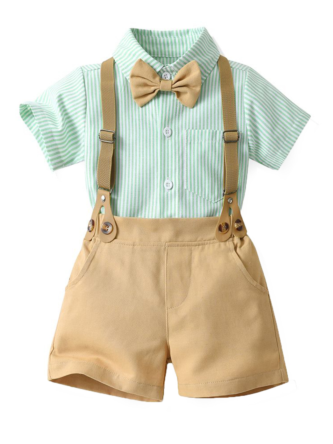 

StyleCast x Revolte Boys Striped Pure Cotton Shirt with Shorts, Green