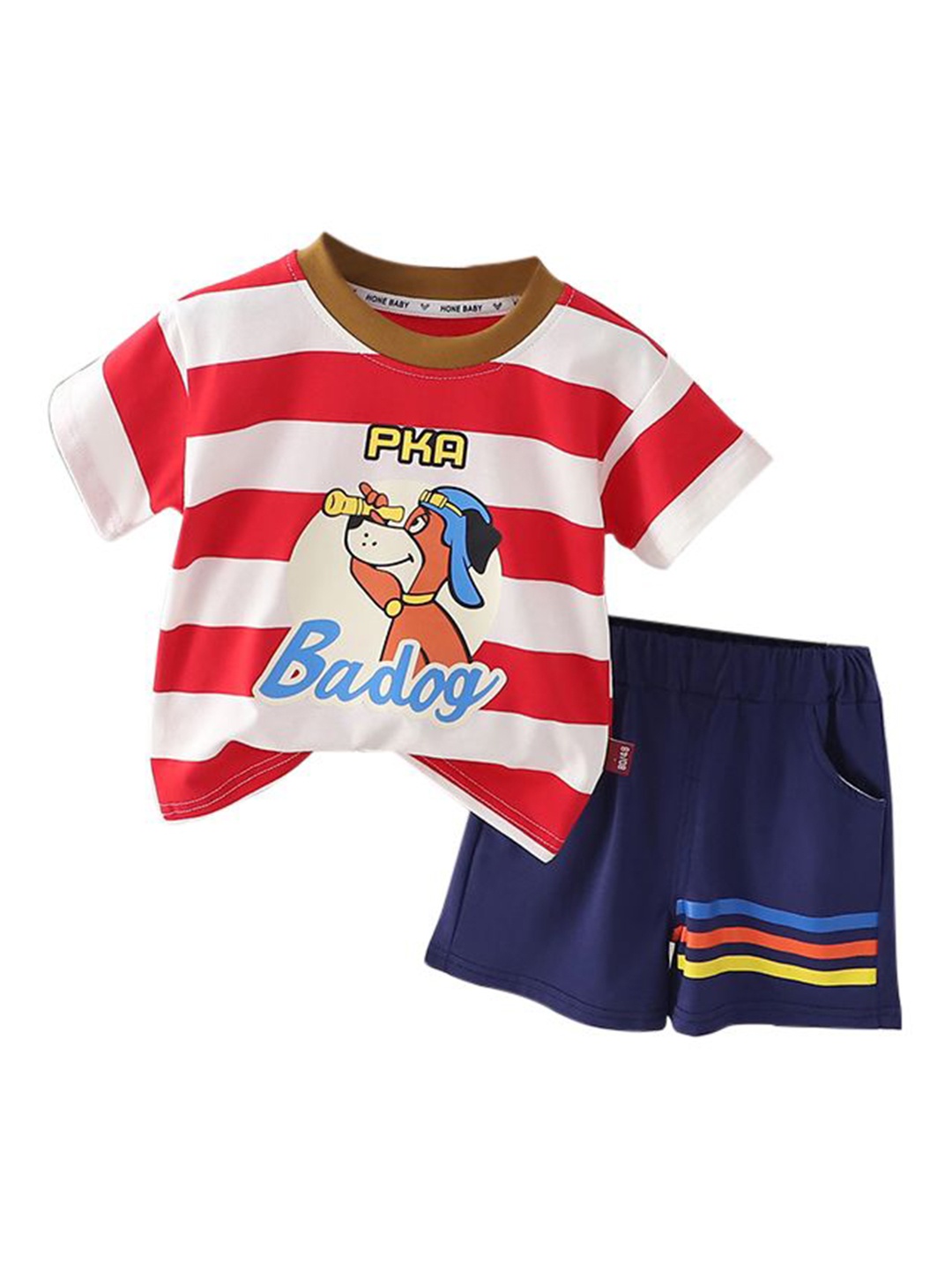 

StyleCast x Revolte Boys Red & Navy Blue Printed Round Neck T-shirt with Shorts