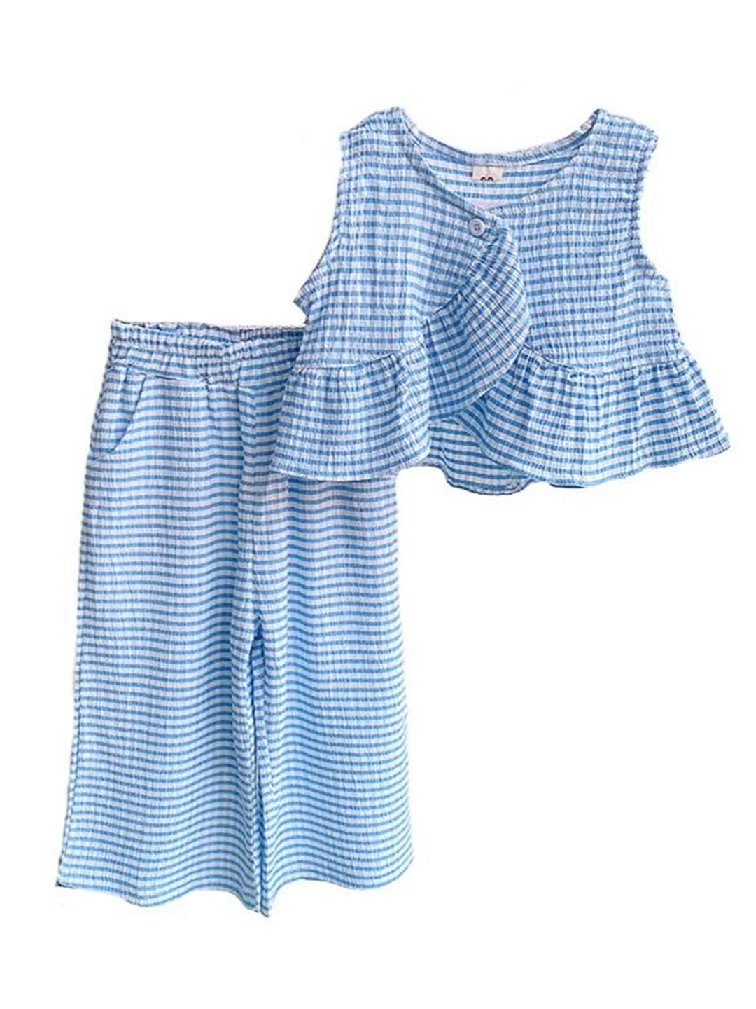 

StyleCast x Revolte Girls Blue And White Checked Top With Trousers