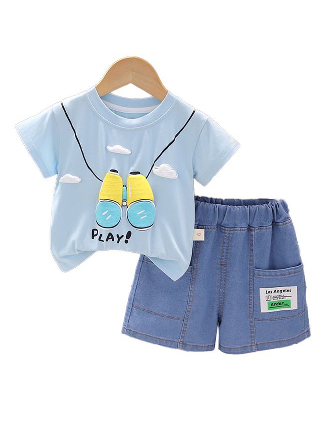 

StyleCast x Revolte Boys Blue & Yellow Printed T-shirt with Shorts