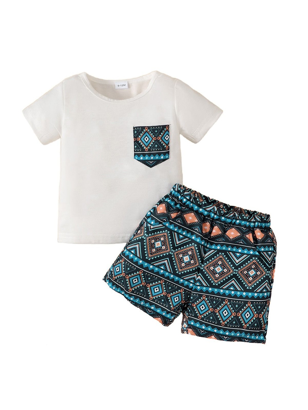 

StyleCast x Revolte Kids White & Blue Printed Round Neck T-shirt with Shorts