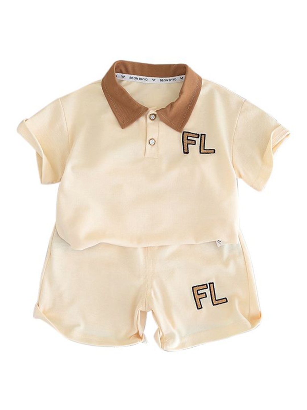 

StyleCast x Revolte Boys Beige & Brown Polo Collar T-shirt & Shorts