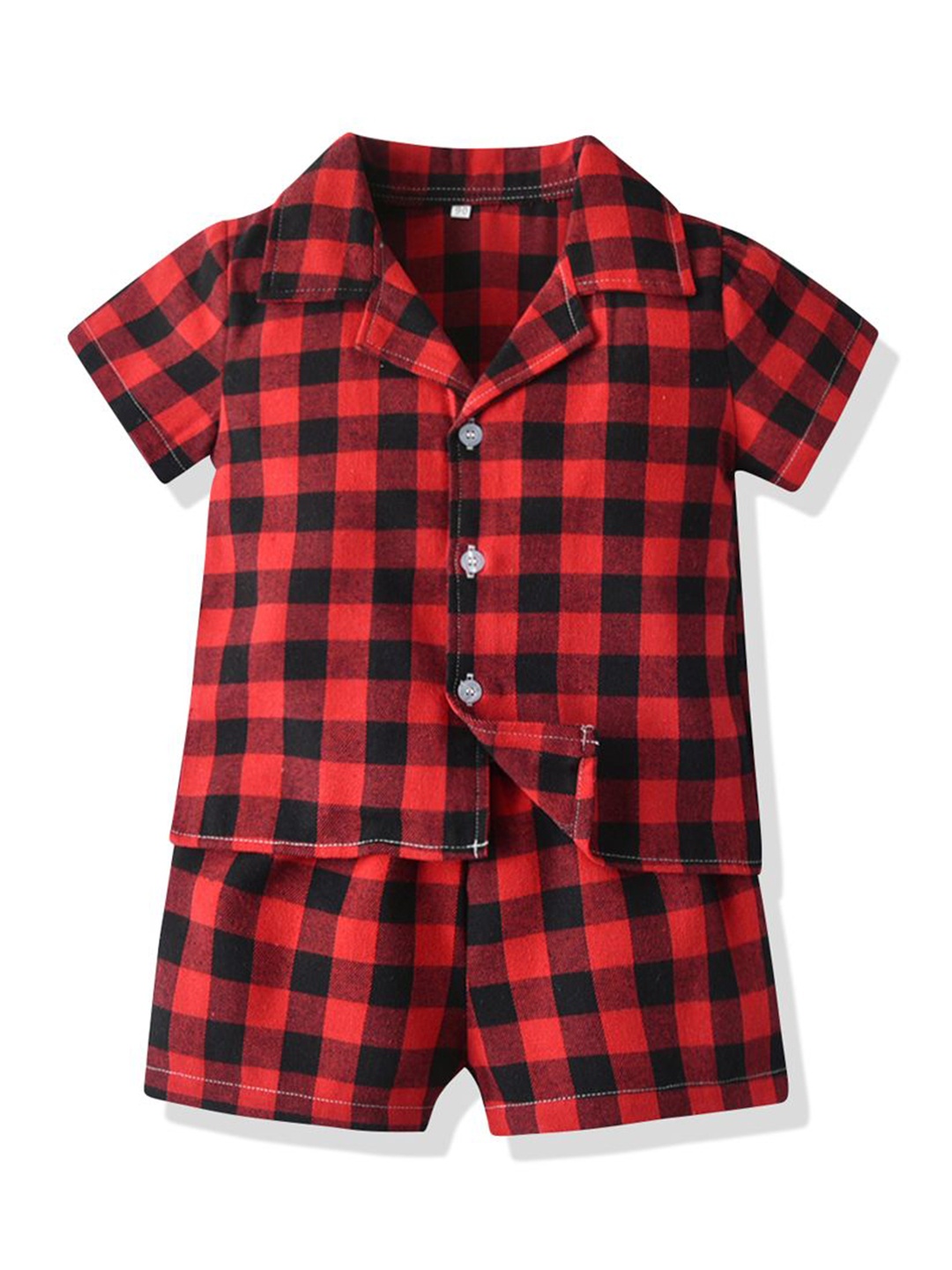 

StyleCast x Revolte Unisex Red Checked Lapel Collar Pure Cotton Shirt With Shorts