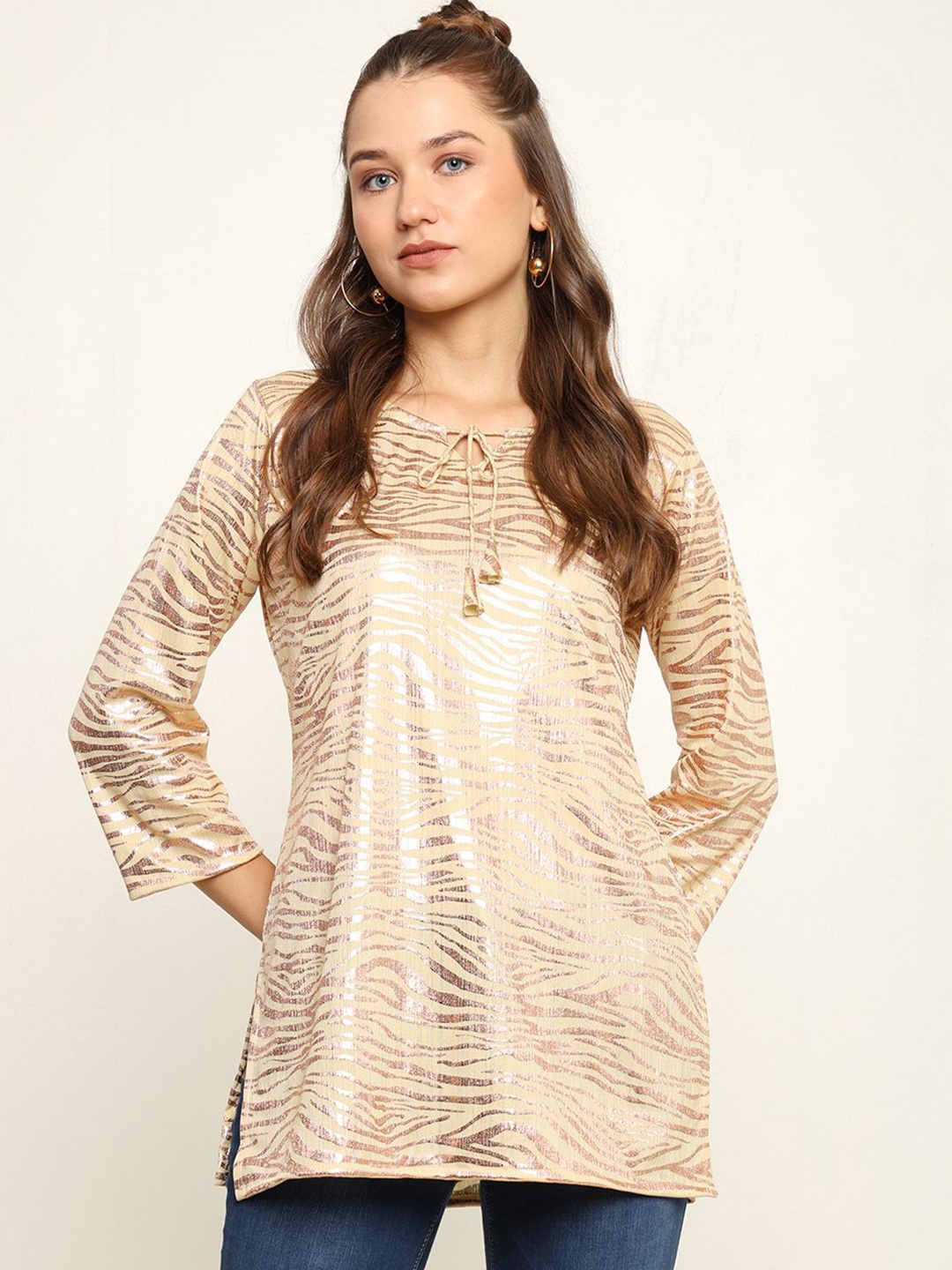 

CRAFTBAZAR Printed Kurti, Gold
