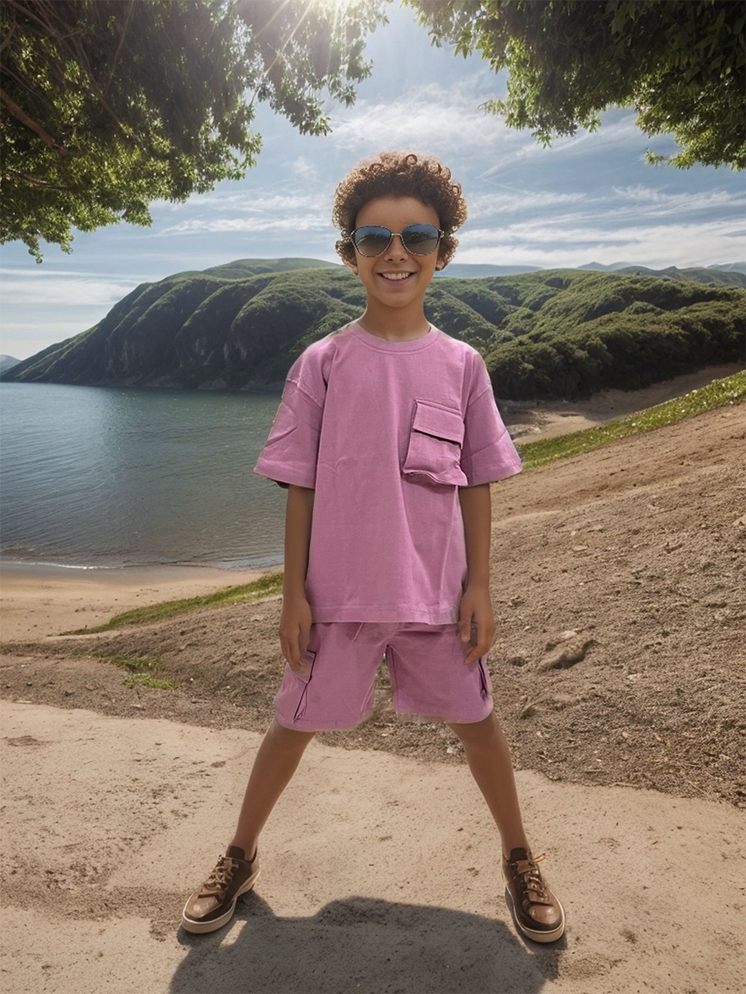 

Jumping Joey Boys Solid Printed Pure Cotton Pockets T-shirt, Pink