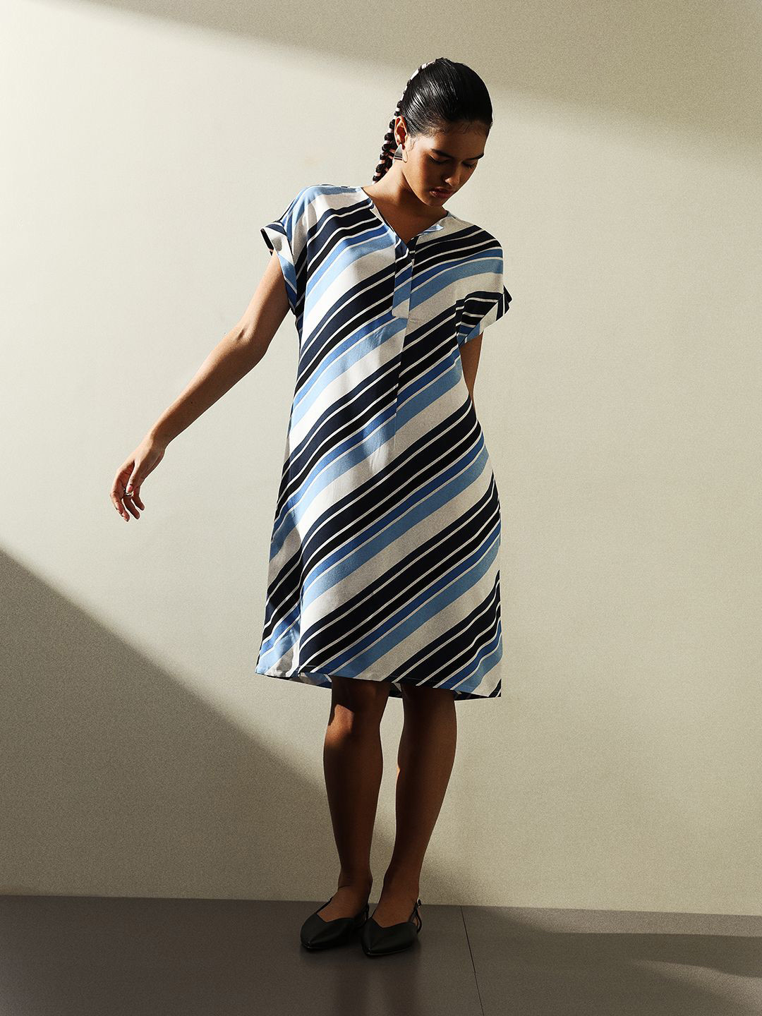 

H&M Striped Short Dress, Blue