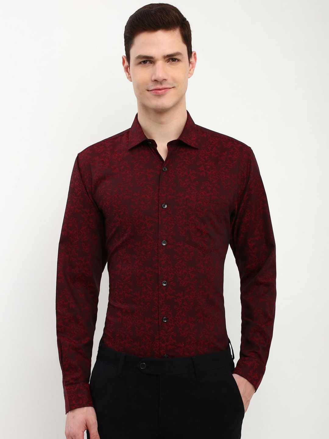 

Allen Solly Men Slim Fit Floral Printed Formal Shirt, Maroon