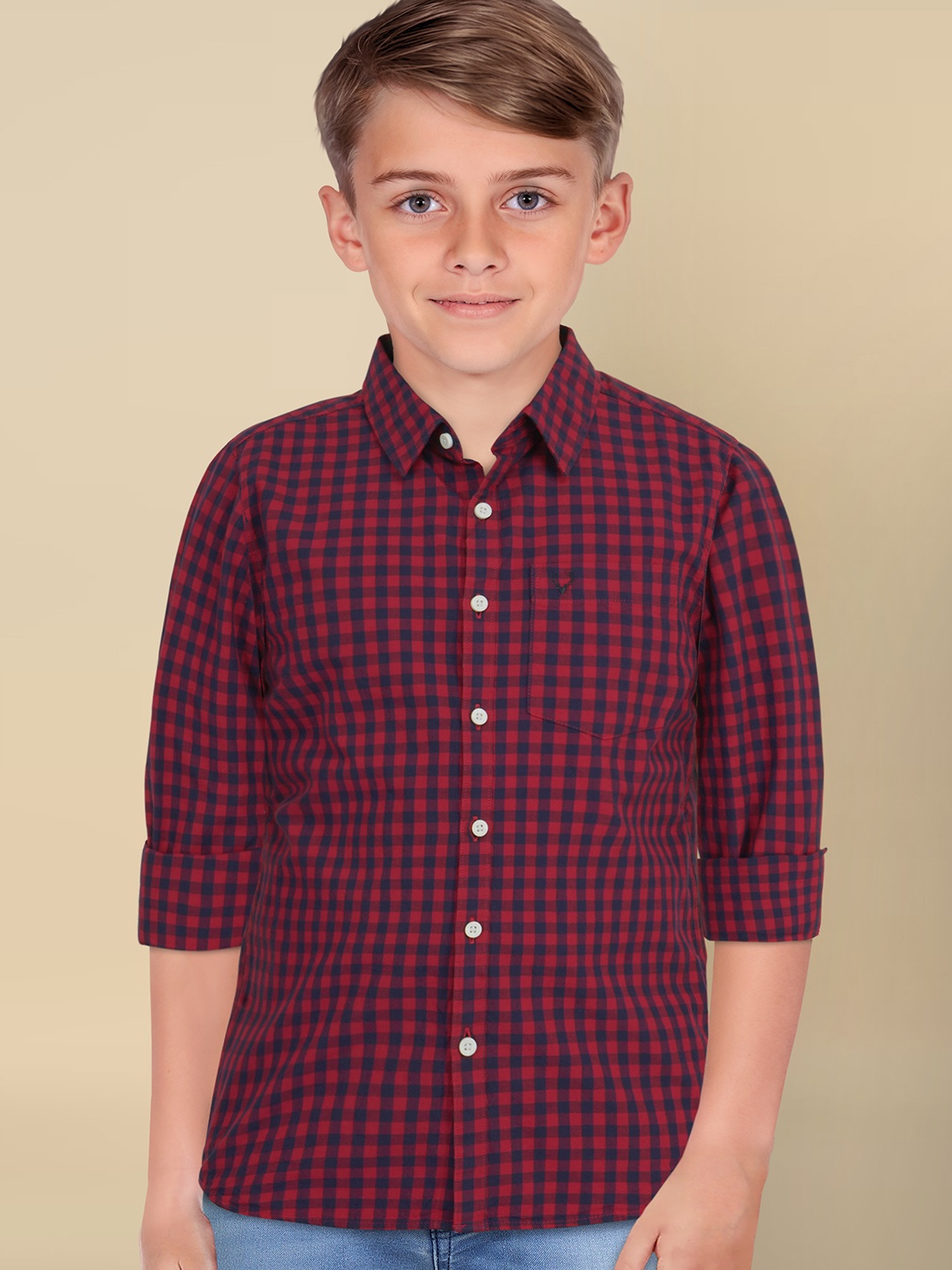 

Allen Solly Junior Boys Slim Fit Checked Casual Shirt, Red