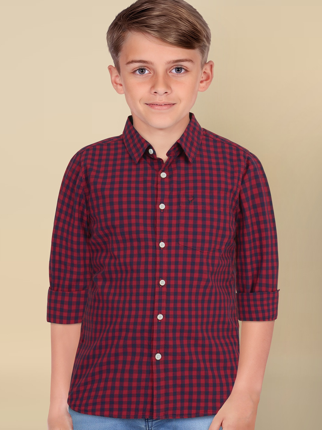 

Allen Solly Junior Boys Slim Fit Checked Casual Shirt, Red