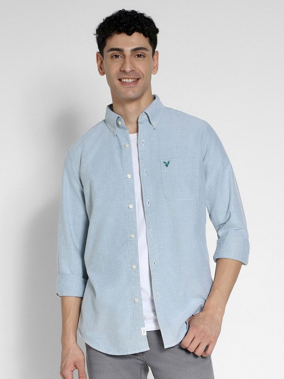 

AMERICAN EAGLE OUTFITTERS Men Slim Fit Solid Casual Shirt, Blue