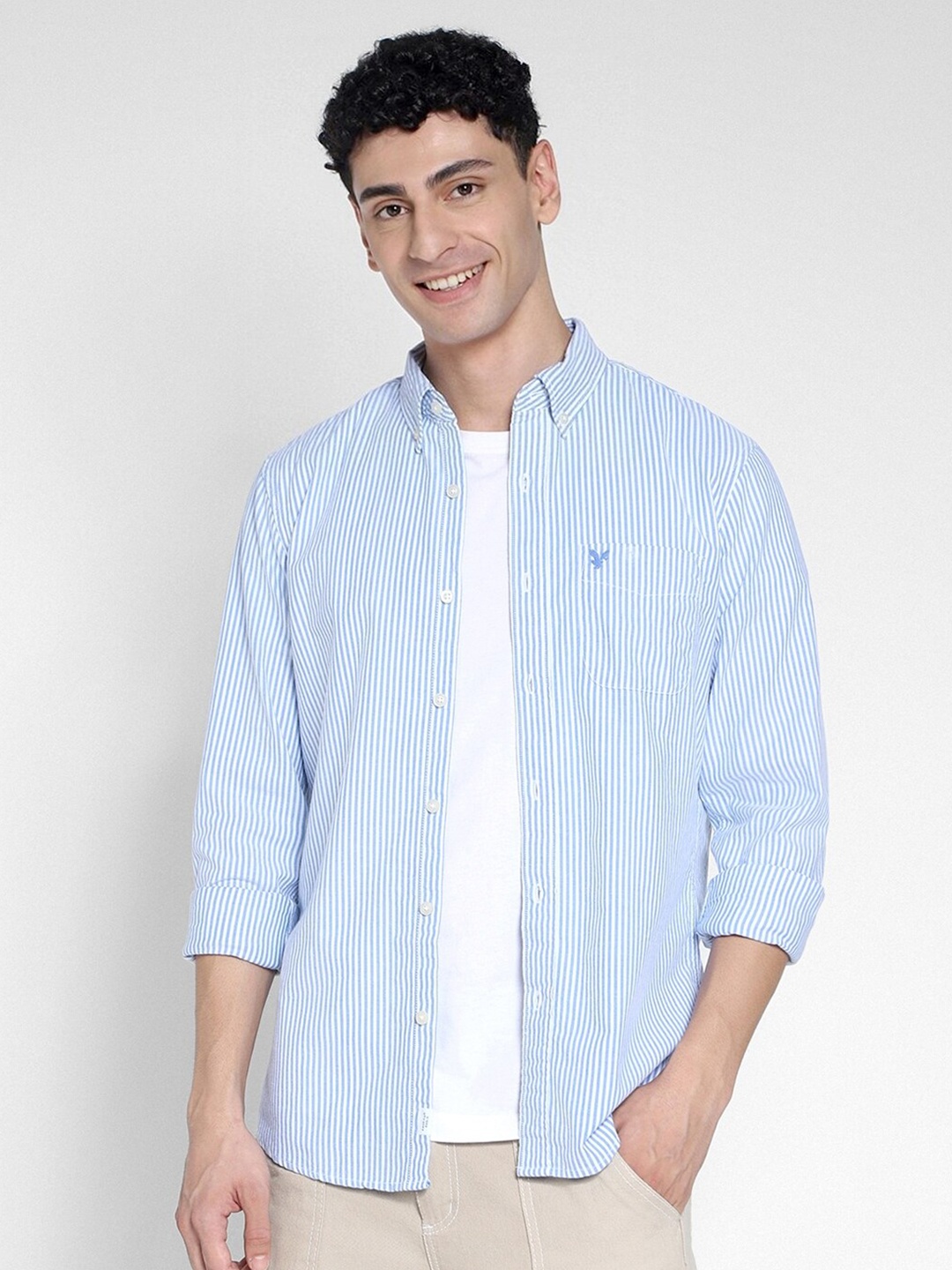 

AMERICAN EAGLE OUTFITTERS Men Slim Fit Striped Casual Shirt, Blue