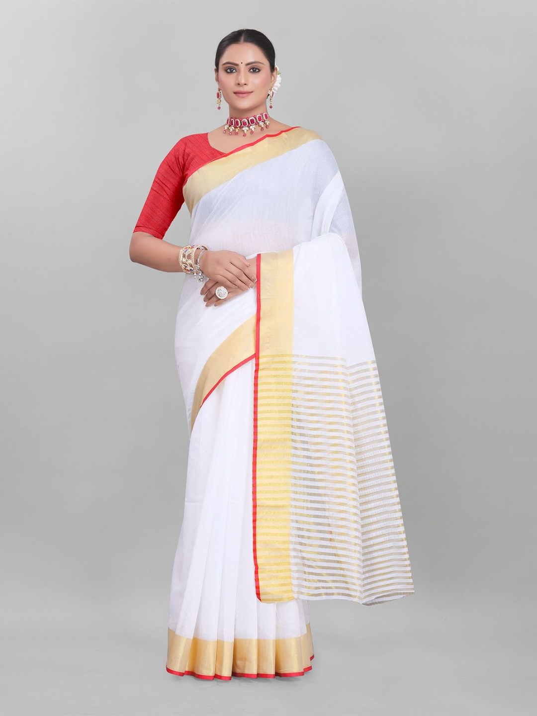 

MAGNEITTA Zari Organza Banarasi Saree, White