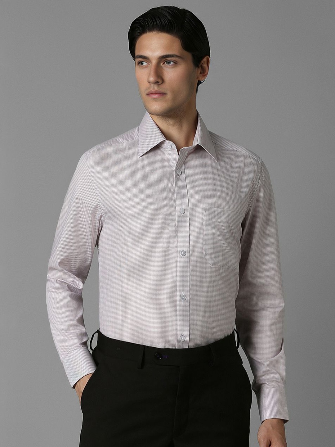 

Louis Philippe Men Spread Collar Checked Pure Cotton Formal Shirt, Beige