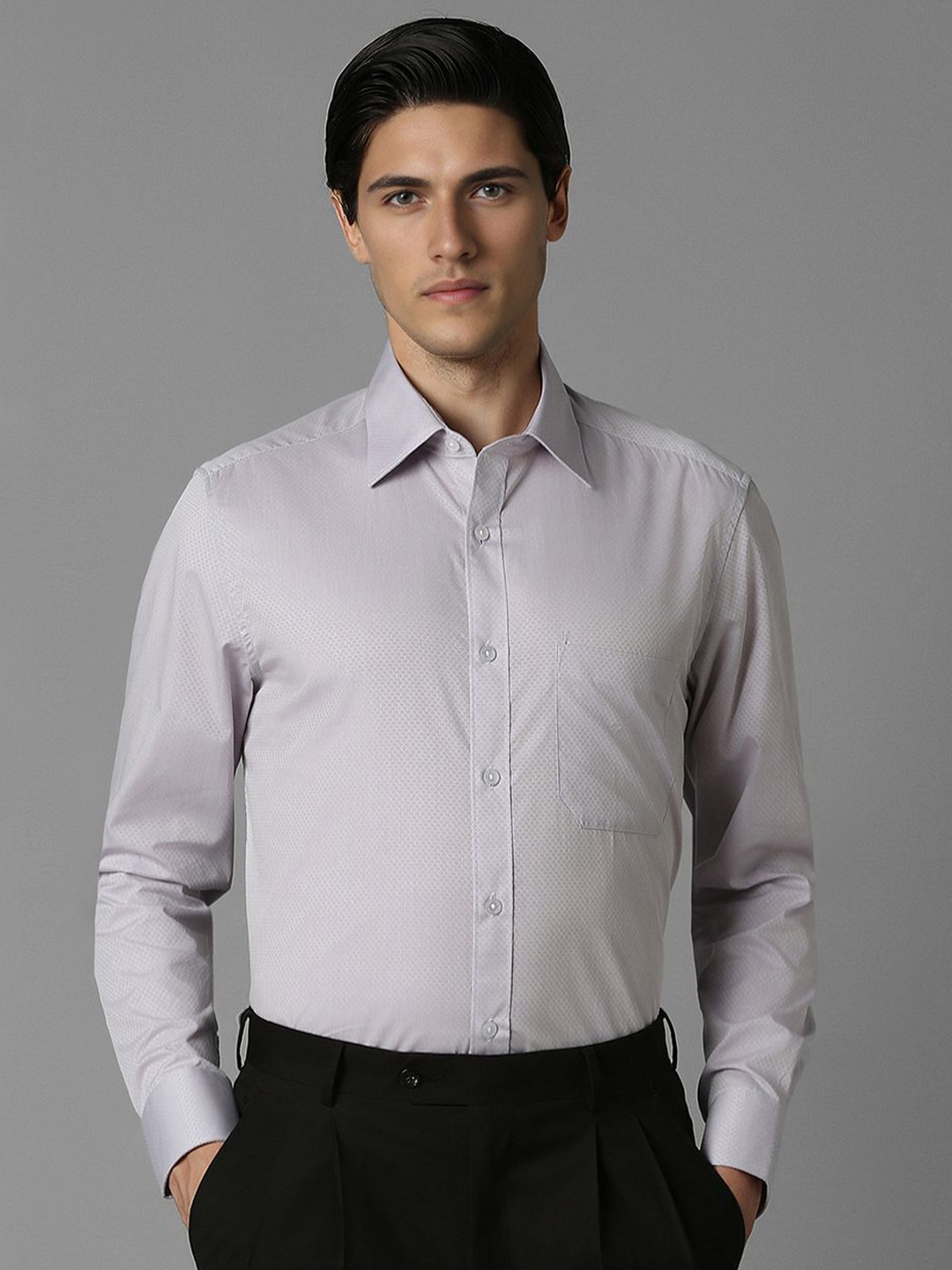 

Louis Philippe Men Spread Collar Solid Pure Cotton Formal Shirt, Grey