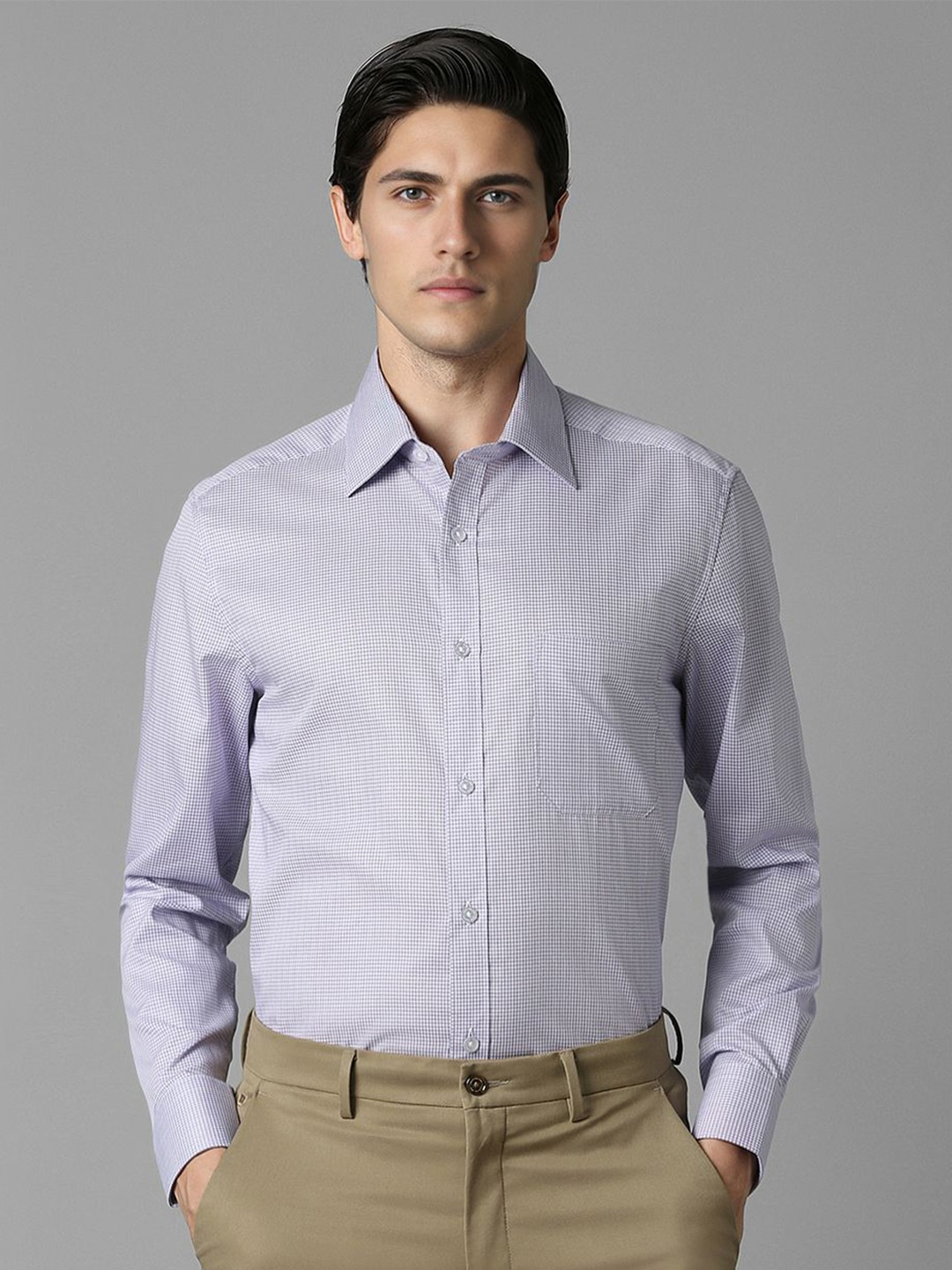 

Louis Philippe Men Spread Collar Checked Pure Cotton Formal Shirt, Purple