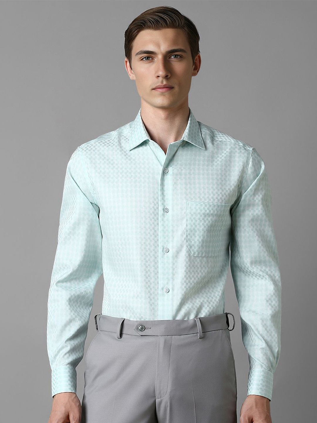 

Louis Philippe Men Micro Checks Pure Cotton Formal Classic Fit Shirt, Sea green