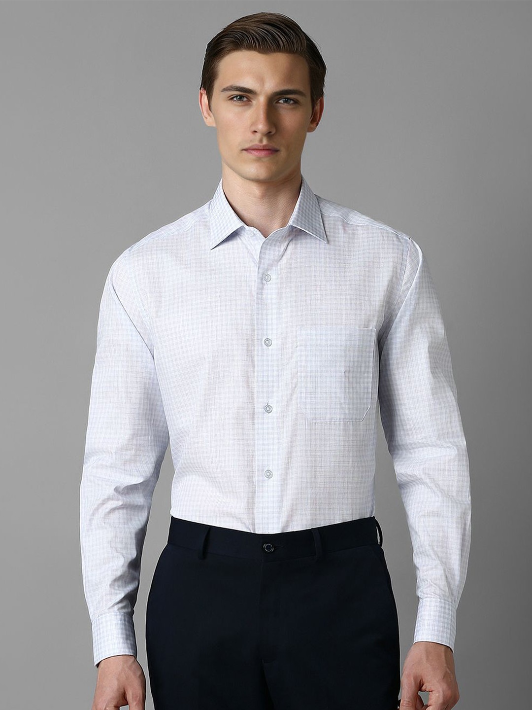 

Louis Philippe Men Micro Checks Spread Collar Pure Cotton Formal Shirt, White