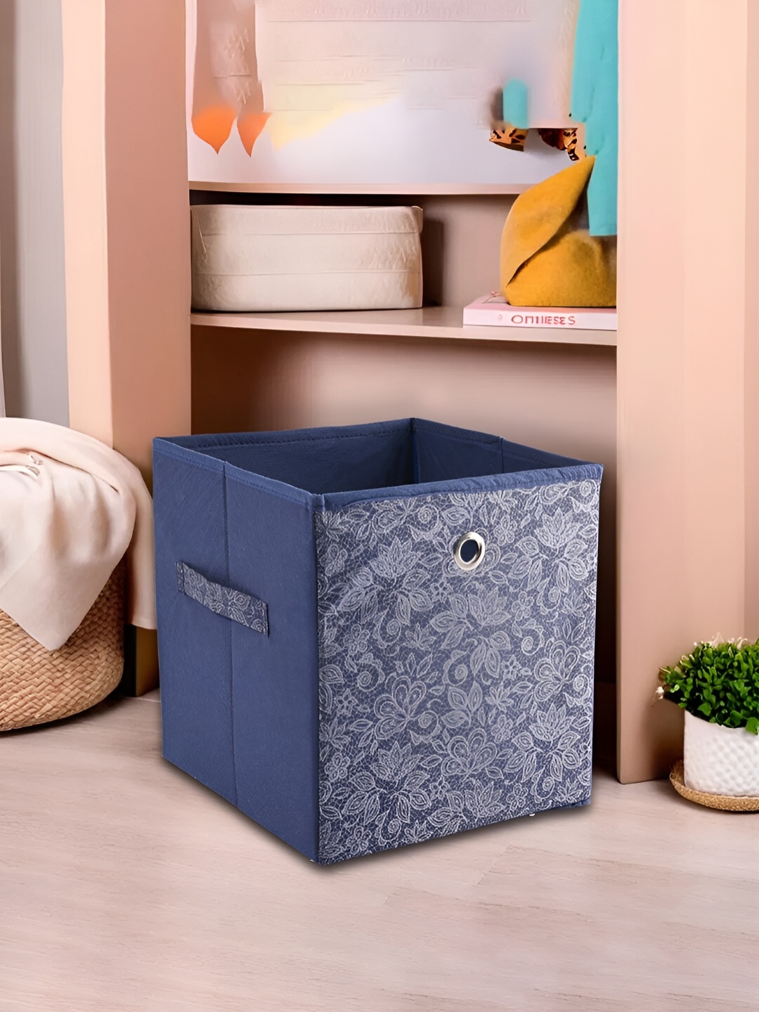 

Kuber Industries Navy Blue Flower Foldable Square Drawer Organizer