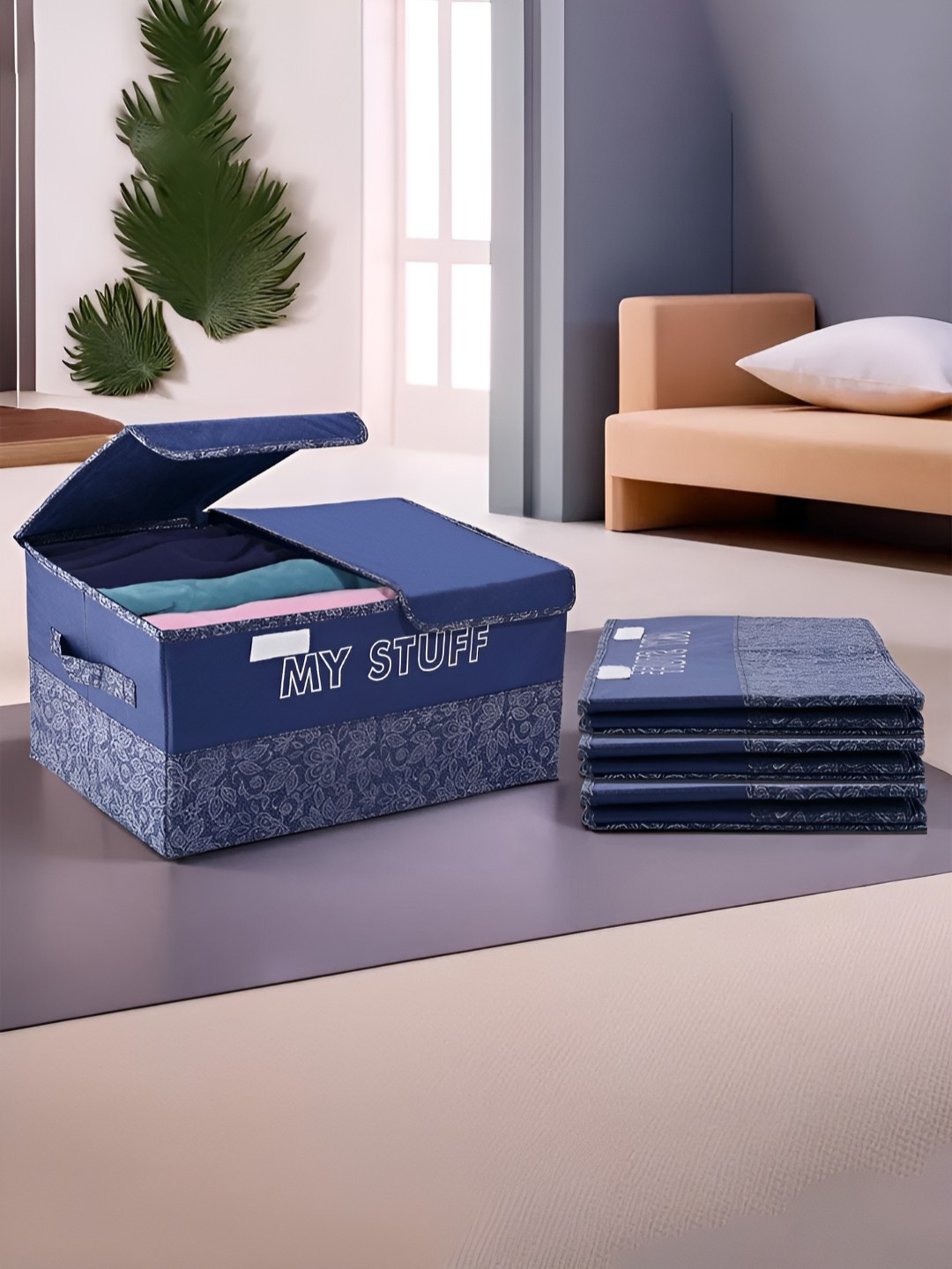 

Kuber Industries Navy Blue 4 Pieces Printed Multi-Utility Organisers