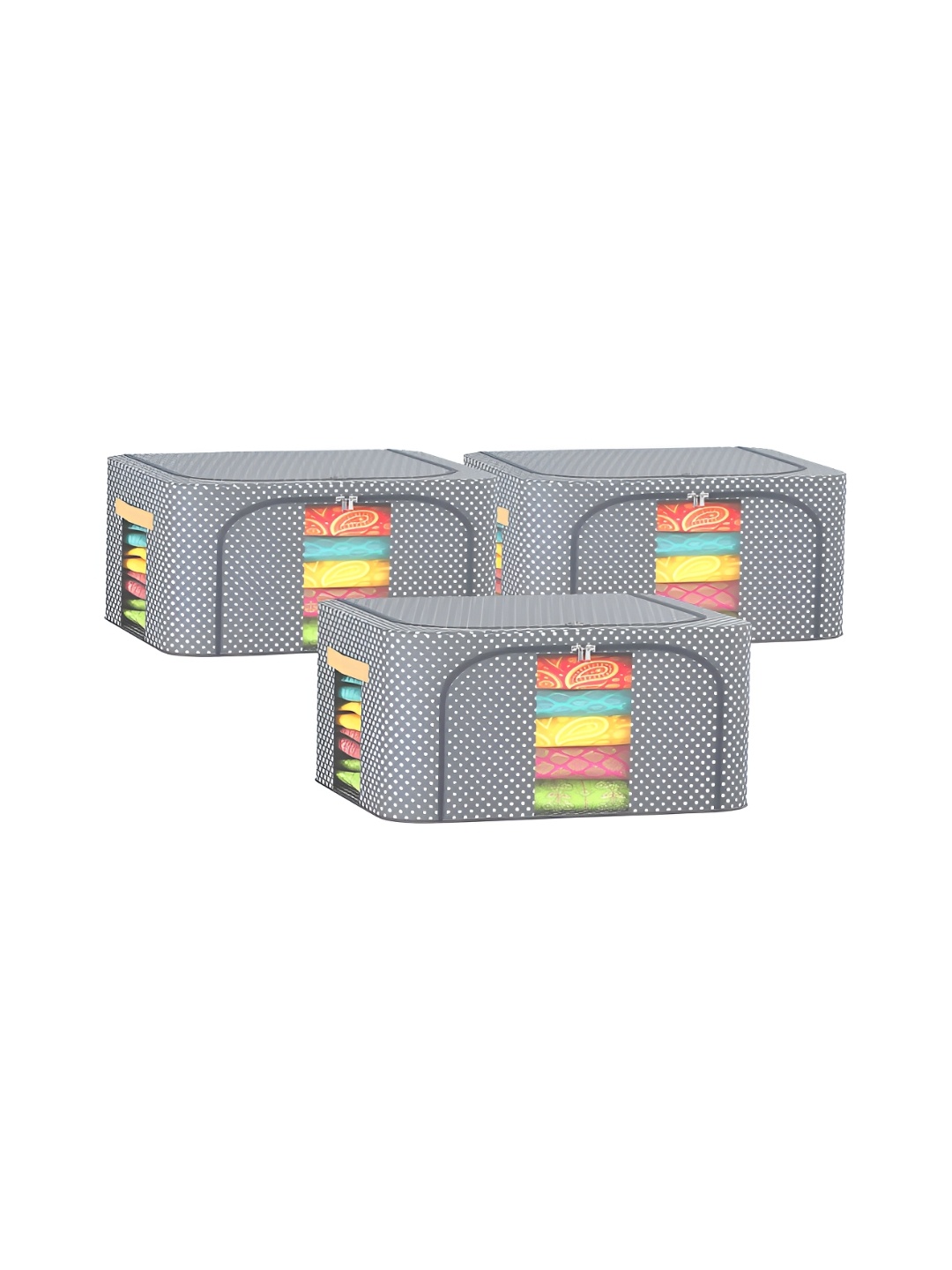 

Kuber Industries Grey & White 3 Pieces Printed Multi-Utility Organisers